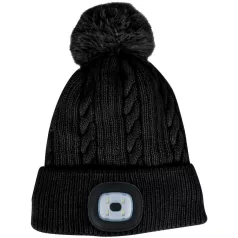   Strend Pro Damon sapka fekete, L, 4x SMD LED, 60 lm, pomponnal