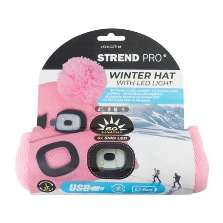 Gyerek sapka, rózsaszín M, 4x SMD LED, USB töltés