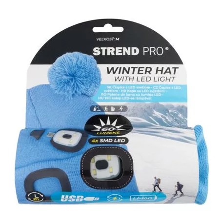 Gyerek sapka, kék M, 4x SMD LED, USB töltés