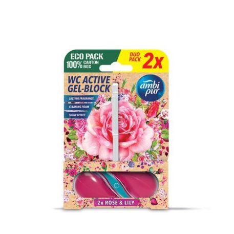 Ambipur WC Active gél-blokk rózsa és liliom 2x45g