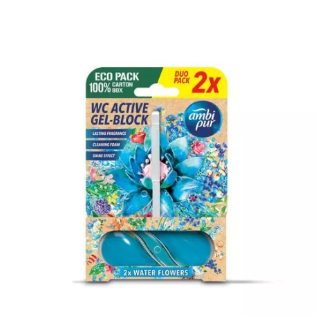 Ambipur WC Active gél-blokk vízi virágok 2x45g