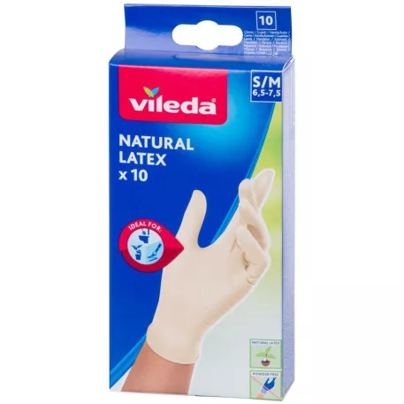 Kesztyű Vileda Natural Latex, S/M, 10 db