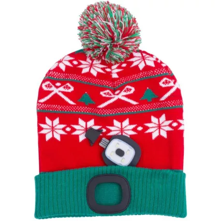 Sapka Strend Pro X-mas zöld-piros L, 4x SMD LED, USB töltés