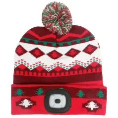   Sapka Strend Pro X-mas piros-barna, L, 4x SMD LED, USB töltés