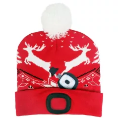   Sapka Strend Pro X-mas piros, rénszarvasokkal, L, 4x SMD LED, USB töltés