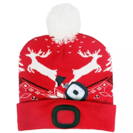Sapka Strend Pro X-mas piros, rénszarvasokkal, L, 4x SMD LED, USB töltés