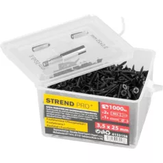  Strend Pro csavarkészlet, gipszkartonhoz/fémhez, 3,5x25 mm, 2x bitekkel és mágneses tartóval, 1000 db.