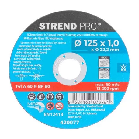 Korong Strend Pro 125x1,0x22,2 mm, fémvágó, 10 db