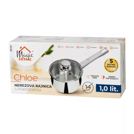 Lábos MagicHome Chloe, 14 cm, 1 literes, üveg fedővel, rozsdamentes