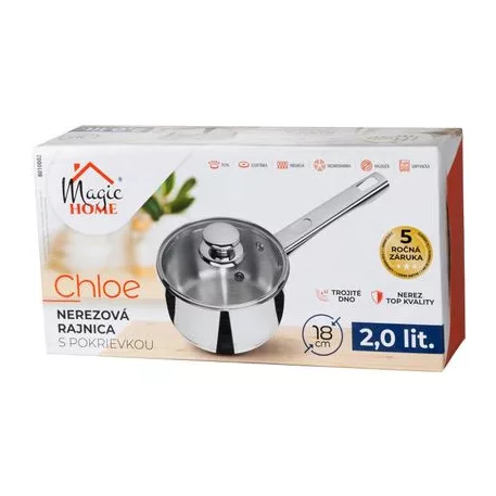Lábos MagicHome Chloe, 18 cm, 2 literes, üveg fedővel, rozsdamentes