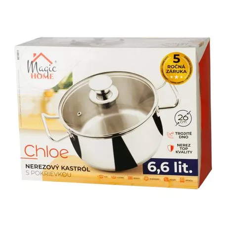 Lábas MagicHome Chloe, edény, 26 cm, 6,6 liter, üvegfedővel, rozsdamentes acél