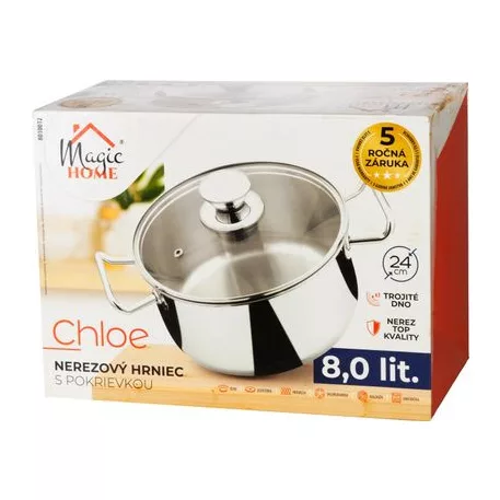 Edény MagicHome Chloe, 24 cm, 8 liter, üvegfedővel, rozsdamentes acél