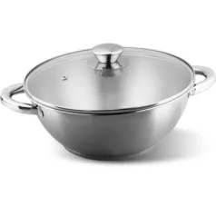   Wok edény MagicHome Chloe, 26 cm, 5 liter, üvegfedővel, rozsdamentes acél