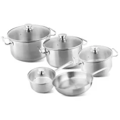   Étkészlet MagicHome Chloe, serpenyő 24 cm, 3x lábas (3l, 4l és 6,6 l), nyeles lábas 2l, üveg fedővel