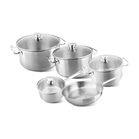 Étkészlet MagicHome Chloe, serpenyő 24 cm, 3x lábas (3l, 4l és 6,6 l), nyeles lábas 2l, üveg fedővel