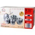 Étkészlet MagicHome Chloe, serpenyő 24 cm, 3x lábas (3l, 4l és 6,6 l), nyeles lábas 2l, üveg fedővel