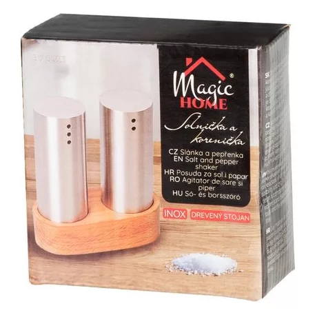 Só- és borsszóró készlet MagicHome, fa állvány, rozsdamentes acél