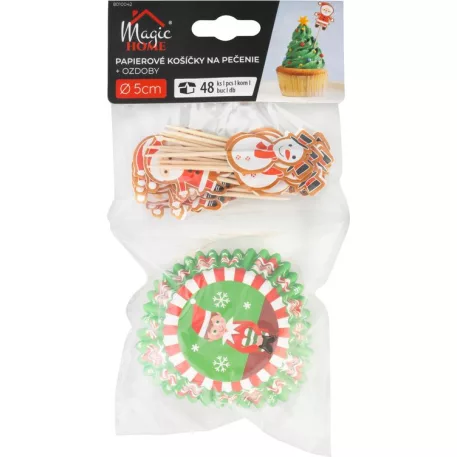 Papír és fogpiszkáló készlet MagicHome Karácsony, muffinokhoz sütéshez, 48 db-os készlet