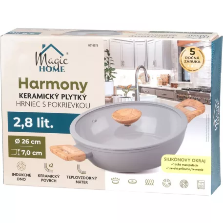 MagicHome Harmony Lábas, lapos, üvegfedővel, 26 cm
