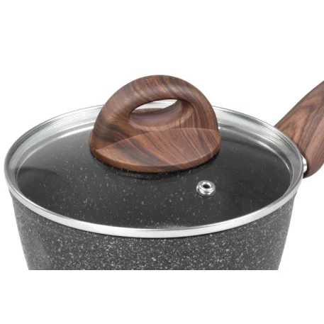 MagicHome Black Marble Line lábas, üvegfedővel, 16 cm