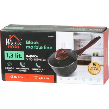 MagicHome Black Marble Line lábas, üvegfedővel, 16 cm