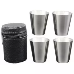   MagicHome rövid ital pohár garnitúra, rozsdamentes acél, műbőr tokban, 4 x 30 ml
