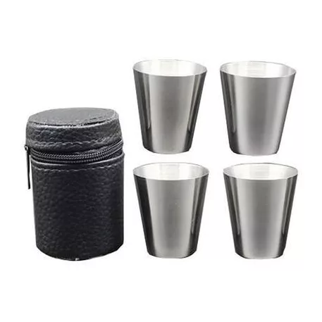 MagicHome rövid ital pohár garnitúra, rozsdamentes acél, műbőr tokban, 4 x 30 ml