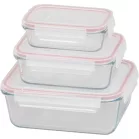 MagicHome 3 db-os négyzet üveg tárolóedény szett, fedővel, 400/900/1900 ml