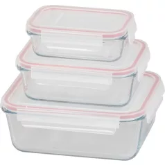   MagicHome 3 db-os négyzet üveg tárolóedény szett, fedővel, 400/900/1900 ml