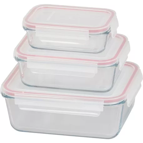 MagicHome 3 db-os négyzet üveg tárolóedény szett, fedővel, 400/900/1900 ml