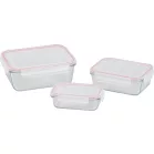 MagicHome 3 db-os négyzet üveg tárolóedény szett, fedővel, 400/900/1900 ml
