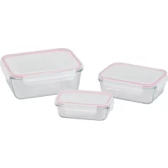   MagicHome 3 db-os négyzet üveg tárolóedény szett, fedővel, 400/900/1900 ml