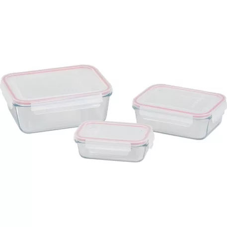 MagicHome 3 db-os négyzet üveg tárolóedény szett, fedővel, 400/900/1900 ml