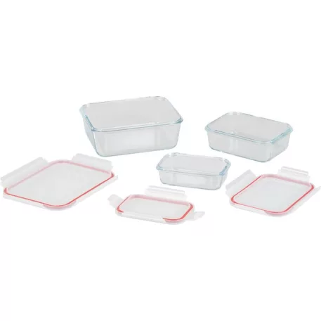 MagicHome 3 db-os négyzet üveg tárolóedény szett, fedővel, 400/900/1900 ml