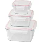 MagicHome 3 db-os négyzet üveg tárolóedény szett, fedővel, 450/1000/1900 ml