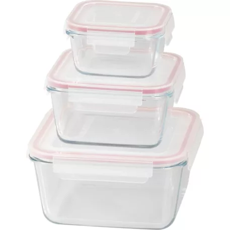 MagicHome 3 db-os négyzet üveg tárolóedény szett, fedővel, 450/1000/1900 ml