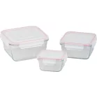 MagicHome 3 db-os négyzet üveg tárolóedény szett, fedővel, 450/1000/1900 ml