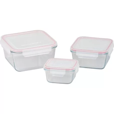 MagicHome 3 db-os négyzet üveg tárolóedény szett, fedővel, 450/1000/1900 ml