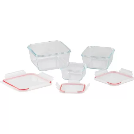 MagicHome 3 db-os négyzet üveg tárolóedény szett, fedővel, 450/1000/1900 ml