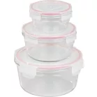 MagicHome 3 db-os kerek, üveg tárolóedény szett, fedővel, 370/800/1500 ml