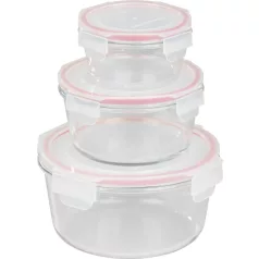   MagicHome 3 db-os kerek, üveg tárolóedény szett, fedővel, 370/800/1500 ml