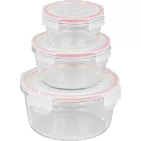 MagicHome 3 db-os kerek, üveg tárolóedény szett, fedővel, 370/800/1500 ml