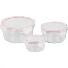   MagicHome 3 db-os kerek, üveg tárolóedény szett, fedővel, 370/800/1500 ml