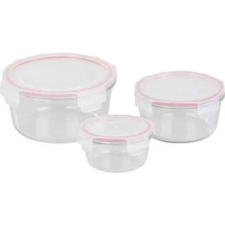 MagicHome 3 db-os kerek, üveg tárolóedény szett, fedővel, 370/800/1500 ml