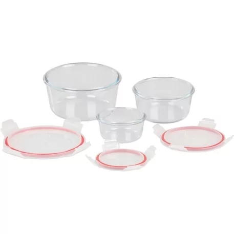 MagicHome 3 db-os kerek, üveg tárolóedény szett, fedővel, 370/800/1500 ml