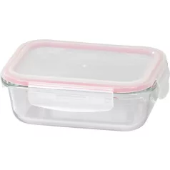   MagicHome üveg tárolóedény, téglalap alakú, 650 ml, fedővel, Clip