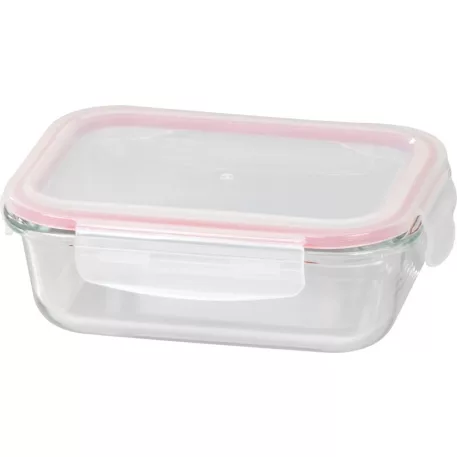 MagicHome üveg tárolóedény, téglalap alakú, 650 ml, fedővel, Clip