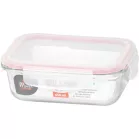 MagicHome üveg tárolóedény, téglalap alakú, 650 ml, fedővel, Clip