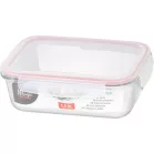 MagicHome üveg tárolóedény, téglalap alakú, 1500 ml, fedővel, Clip