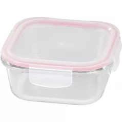   MagicHome üveg tárolóedény, négyzet alakú 800 ml, fedővel, Clip